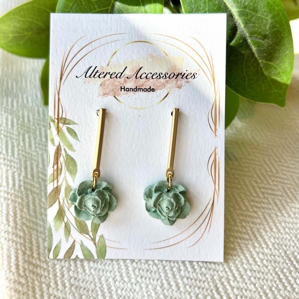 2/$30 Handmade Gold Bar Rose Dangle Earrings
